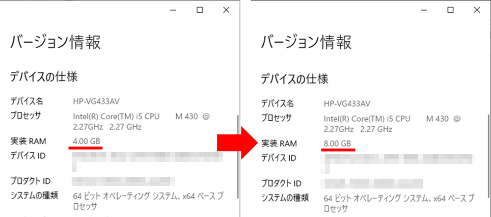 メモリ4GB→8GBに増設