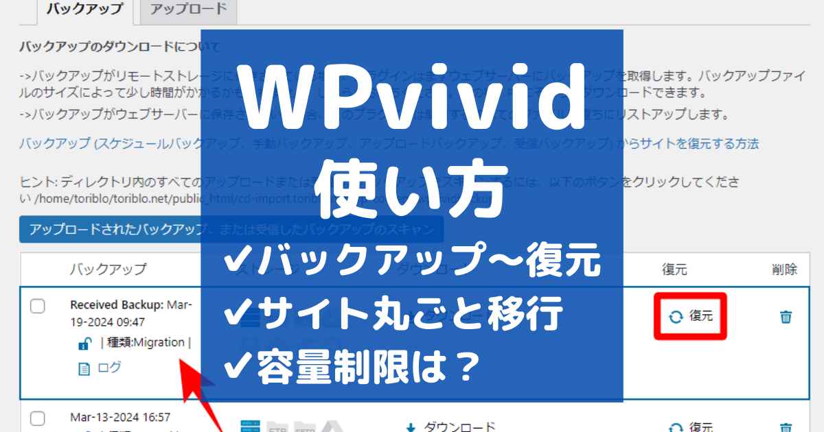 WPvividの使い方を徹底解説！バックアップ～復元、サイト移行まで